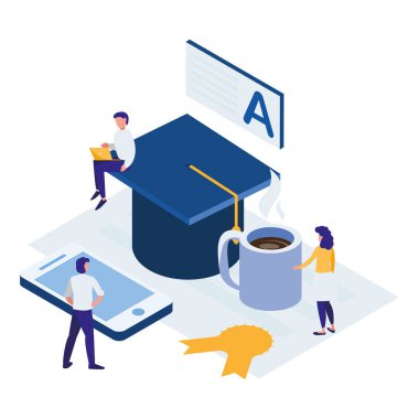 Mezuniyet şapka ve mini kişi ile Smartphone