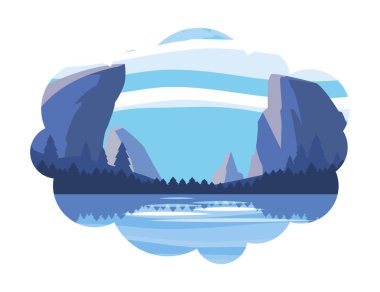 Orman ve göl çimen sahne ile Dağları