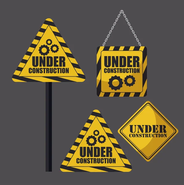 Under construction label with set of signals — Stock Vector