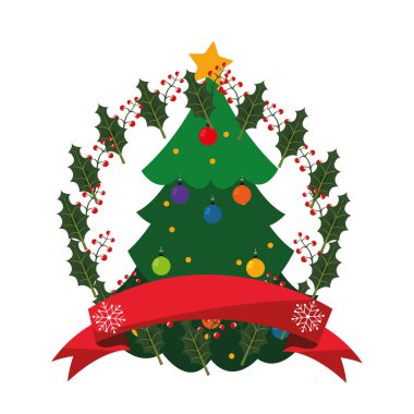 Noel ağacı çelenk şerit bırakır