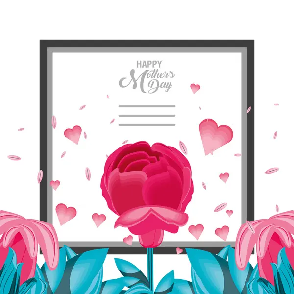 Heureuse carte de fête des mères avec fleur et cadre carré — Image vectorielle