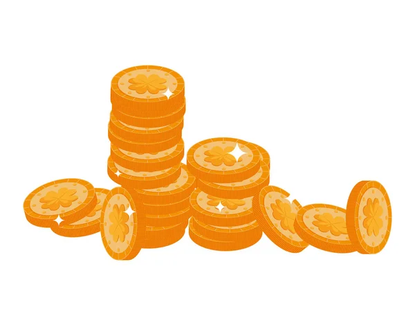 Münzen mit Kleeblatt-Patricks-Tag — Stockvektor