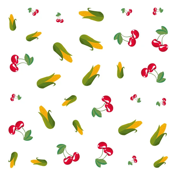 Кукурузы и вишни украшения белый фон — стоковый вектор