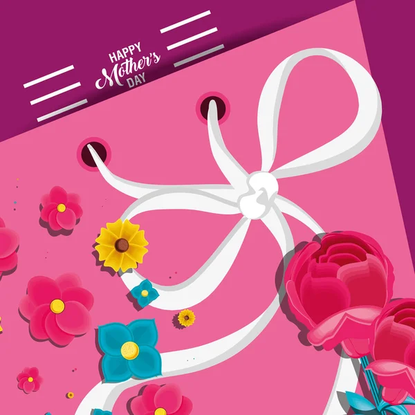 Carte heureuse fête des mères avec des fleurs — Image vectorielle