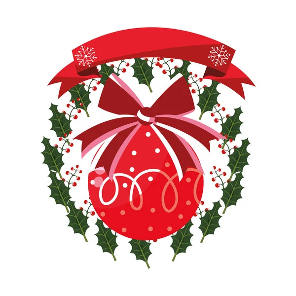 Corona de bolas de Navidad cinta floral — Vector de stock