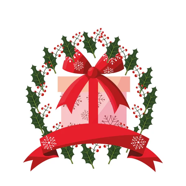 Caja de regalo de navidad corbata de corona — Vector de stock