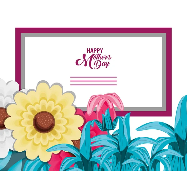 Heureuse carte de fête des mères avec des fleurs et cadre carré — Image vectorielle