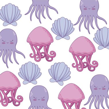 Deniz kabuğu ve denizanası ahtapot paterni