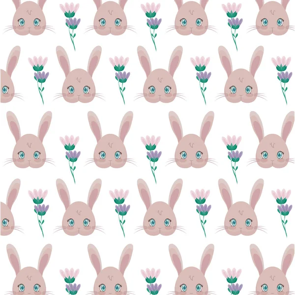 Узор головы кроликов с цветами — стоковый вектор