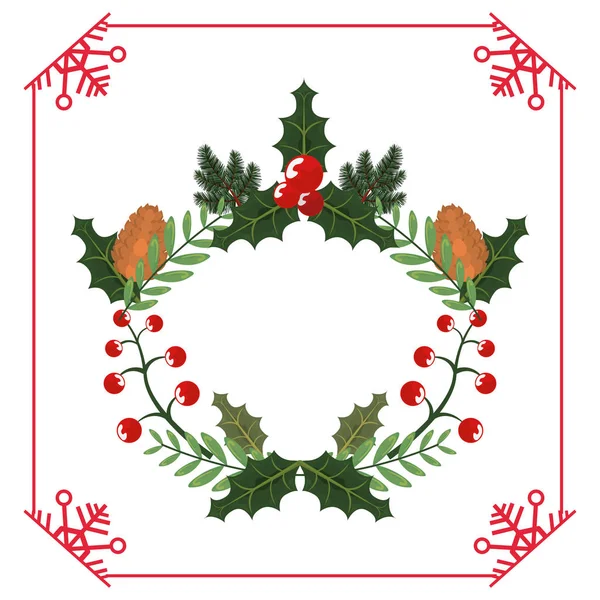 Coroa pinecone azevinho berry frame decoração de natal — Vetor de Stock