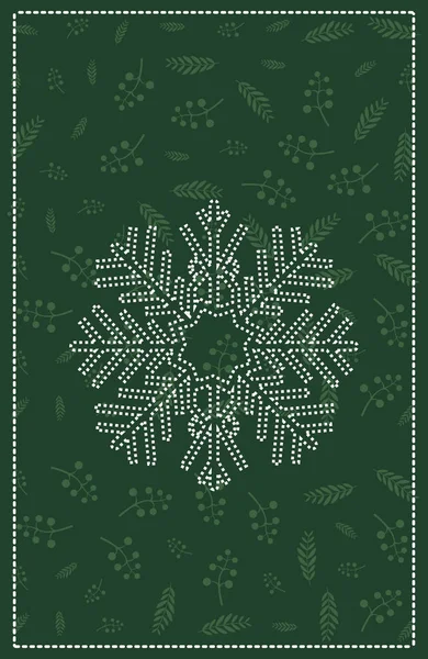 Floco de neve Natal decoração verde fundo — Vetor de Stock