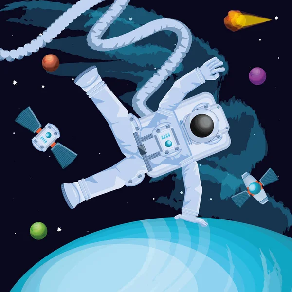 Astronaute dans le personnage spatial — Image vectorielle