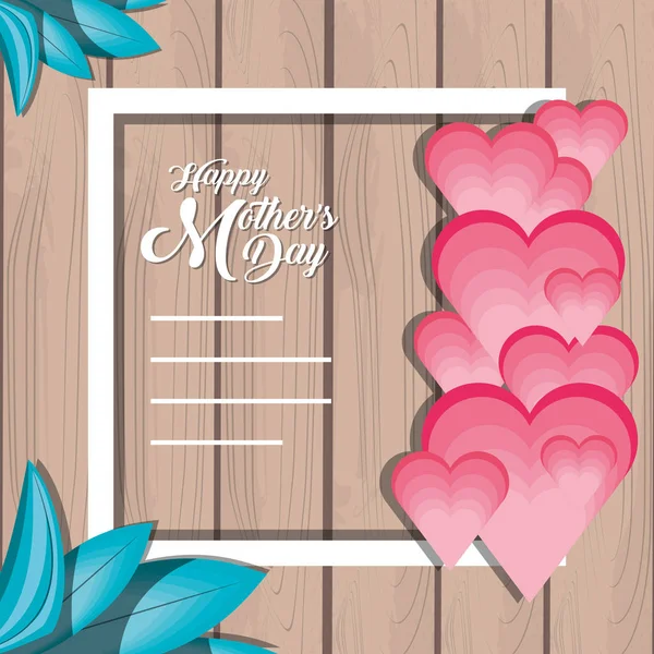 Lycklig mamma dag-kort med hjärtan och fyrkantig ram — Stock vektor