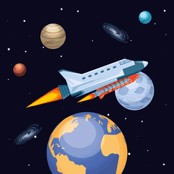 Universo y cohete espacial volando — Vector de stock