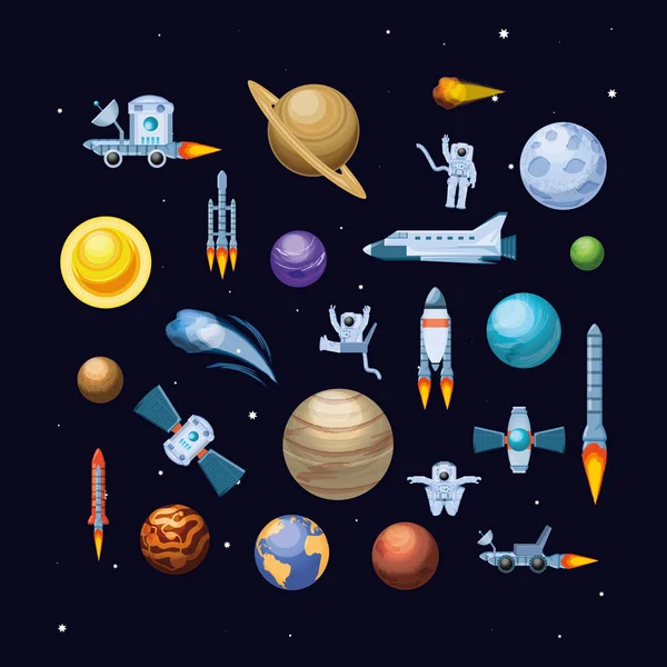 Universo e spazio set icone — Vettoriale Stock