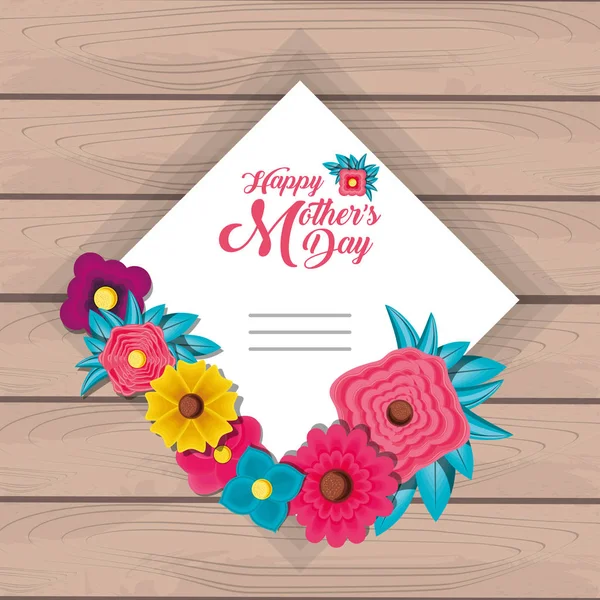 Glückliche Muttertagskarte mit Blumen und Rahmen quadratisch — Stockvektor