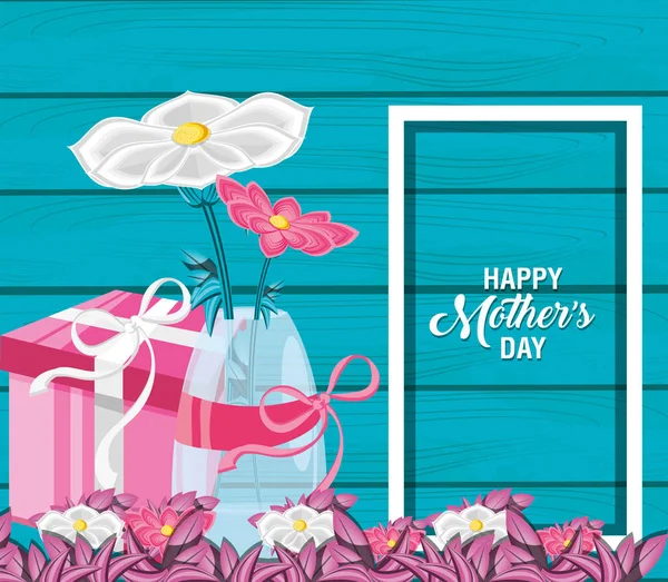 Heureuse carte de fête des mères avec des fleurs dans le vase — Image vectorielle