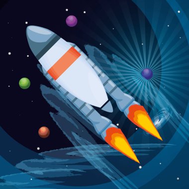 Evren ve uzay roket uçan