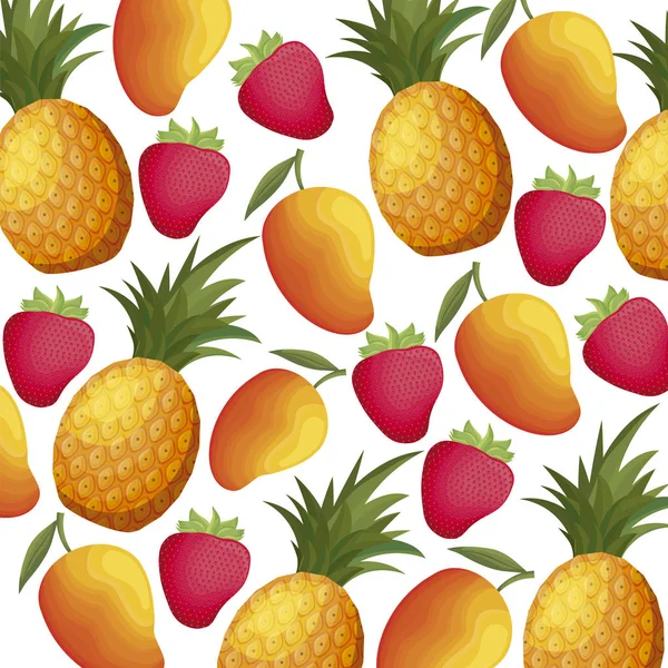 イチゴとパイナップルとマンゴーのパターン — ストックベクタ