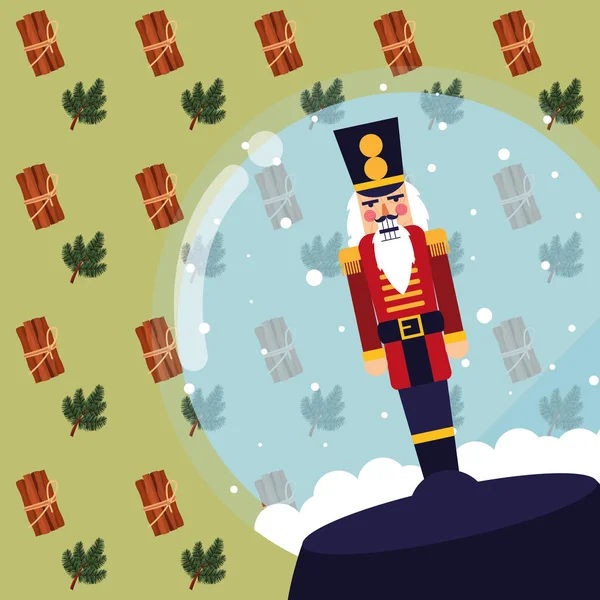 Navidad nutcracker bola de nieve decoración fondo — Archivo Imágenes Vectoriales