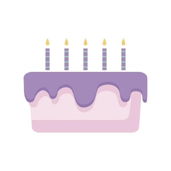 Сладкий торт со свечами изолированный значок — стоковый вектор