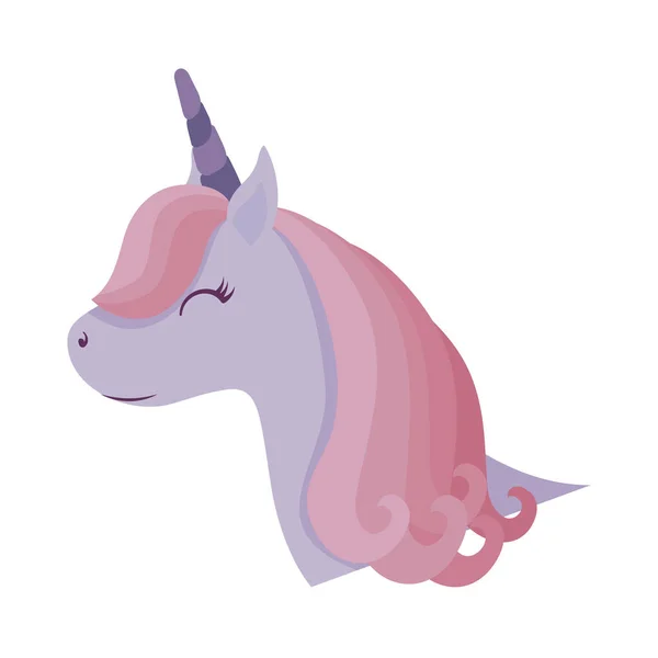Head of cute unicorn isolated icon — Stock Vector