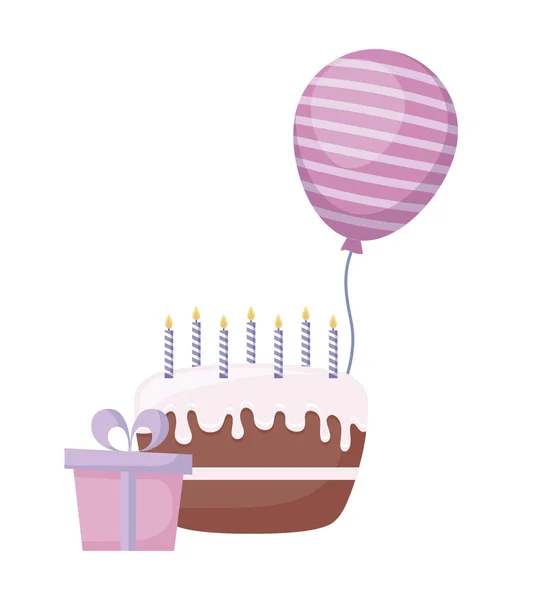 Süße Torte mit Geschenkbox und Ballon Helium — Stockvektor