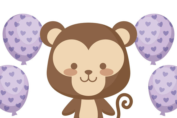 cute monkey with balloons helium