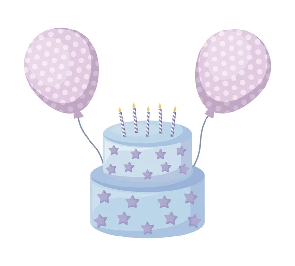 Pastel dulce con velas y globos helio — Archivo Imágenes Vectoriales