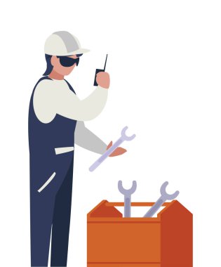 Araç kutusu avatar karakter ile sanayi işçisi