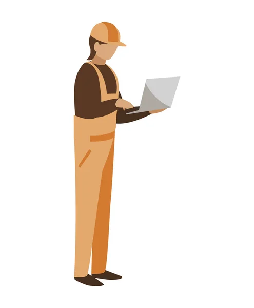 Trabajador industrial con carácter avatar portátil — Vector de stock