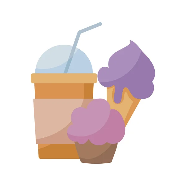 Batido con helado y magdalena — Vector de stock