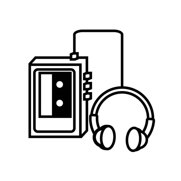 Walkman con auriculares de los noventa retro — Vector de stock