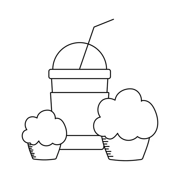 Milkshake met cupcakes geïsoleerde pictogram — Stockvector