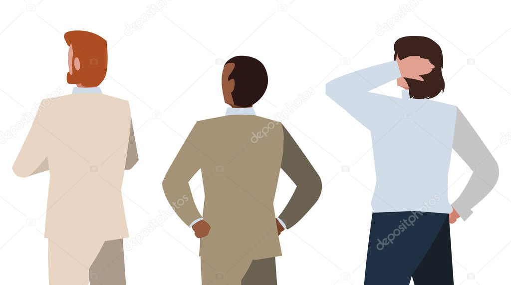 elegant businessmen with back possition characters