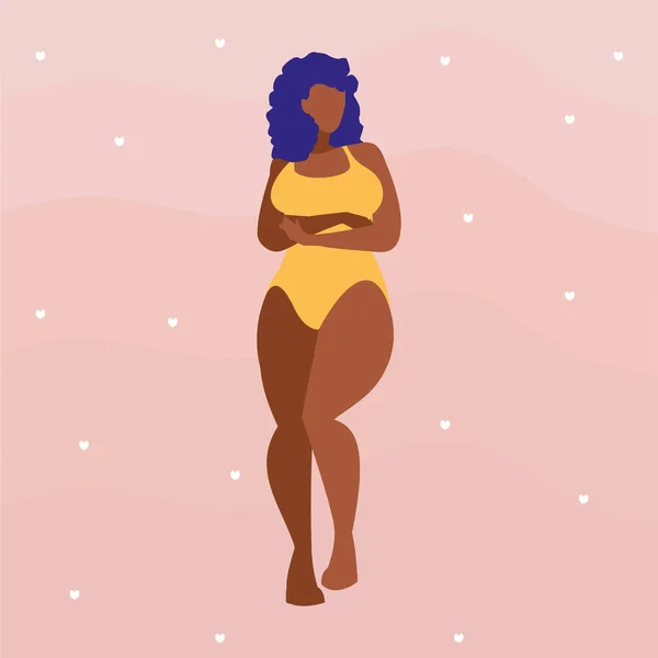 Mujer negra robusta en carácter de ropa interior — Vector de stock