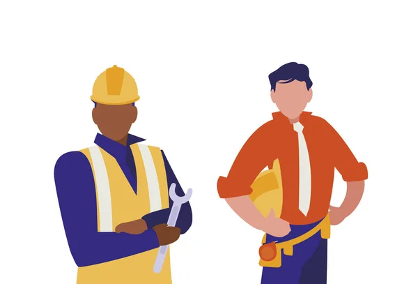 Pareja de hombres constructores trabajando — Vector de stock