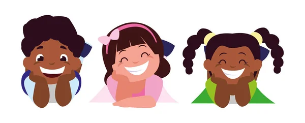 Heureux petits interracial enfants personnages — Image vectorielle