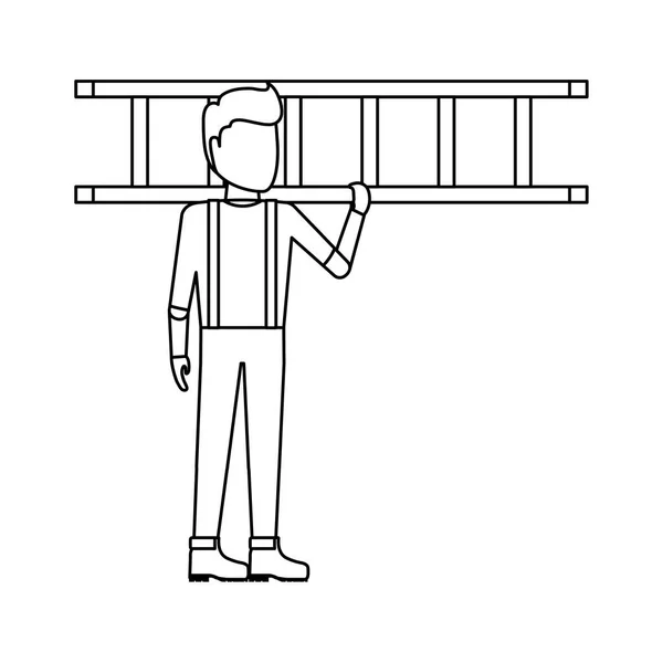 Εργαζόμενος κατασκευή άνθρωπος με σκάλες — Διανυσματικό Αρχείο