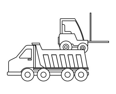 İnşaat damperli kamyon ve forklift altında