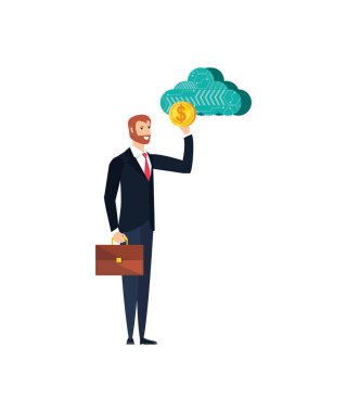 bulut bilgi işlem ve para ile genç işadamı