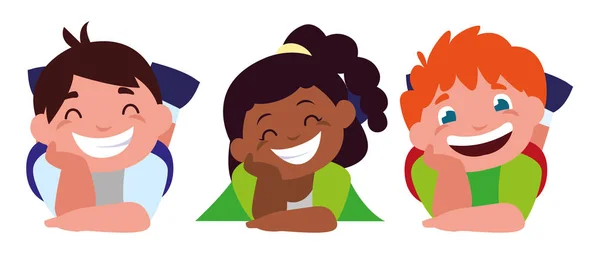 Feliz poco interracial niños personajes — Archivo Imágenes Vectoriales