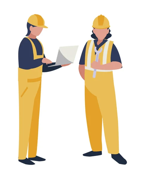 Pareja de hombres constructores trabajando — Vector de stock