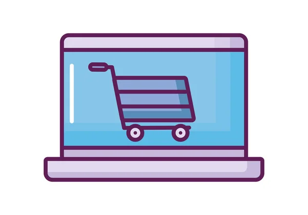 Laptop computer with shopping cart — Stock Vector