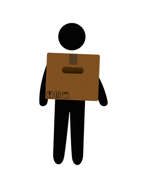 Lieferarbeiter hebt Schachtel-Charakter — Stockvektor