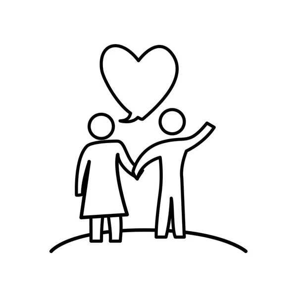 Amoureux couple silhouette avec des cœurs — Image vectorielle