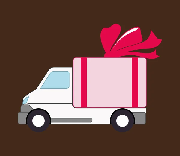 Vehículo camión con caja de regalo — Vector de stock