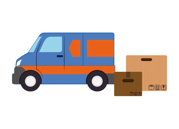 Vehículo furgoneta con cajas — Vector de stock