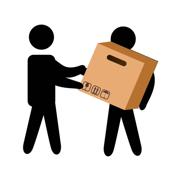 Trabajadores de entrega con caja de cartón — Archivo Imágenes Vectoriales