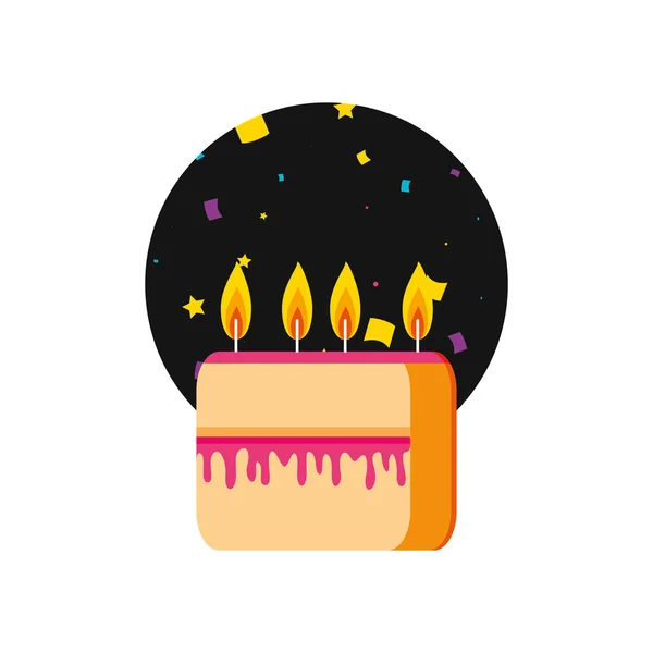 Rebanada dulce pastel de cumpleaños con velas — Vector de stock